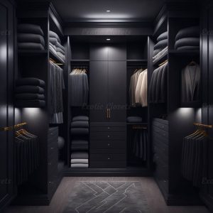 Dark Gray Finish U-Shaped Luxury Walk-In Closet with Lights and Quartz Island 1 | Exotic Closets