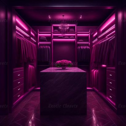 Dark Rose Finish U-Shaped Luxury Walk-In Closet with Lights and Quartz Island 4 | Exotic Closets