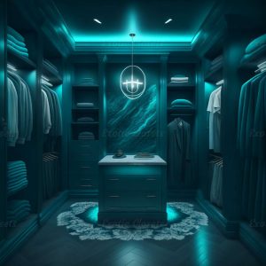 Dark Teal U-Shaped Luxury Walk-In Closet 5 - Exotic Closets
