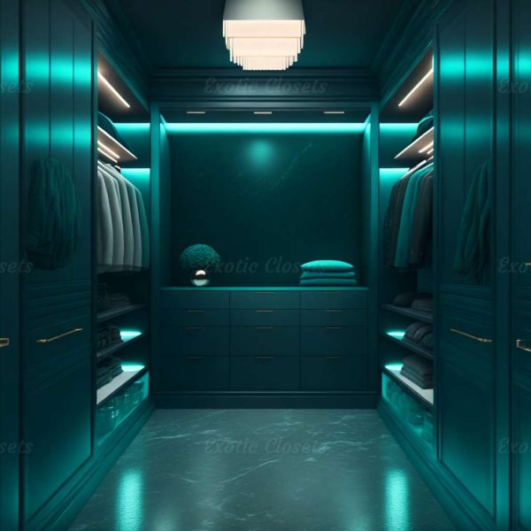 Dark Teal U-Shaped Luxury Walk-In Closet 2 - Exotic Closets