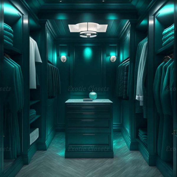 Dark Teal U-Shaped Luxury Walk-In Closet 3 - Exotic Closets