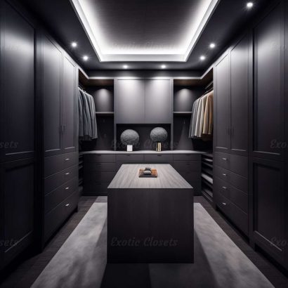 Gray Finish U-Shaped Luxury Walk-In Closet with Lights and Quartz Island 16 | Exotic Closets