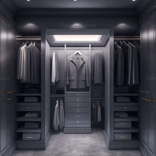Gray Finish U-Shaped Luxury Walk-In Closet with Lights and Quartz Island 5 | Exotic Closets