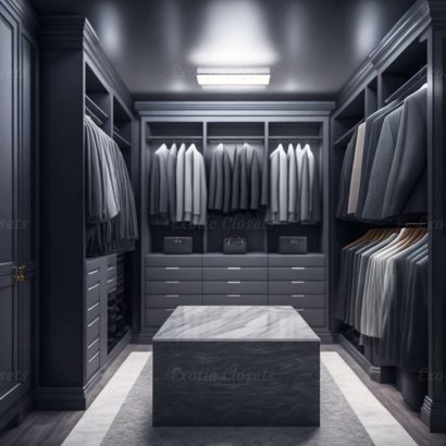 Gray Finish U-Shaped Luxury Walk-In Closet with Lights and Quartz Island 8 | Exotic Closets