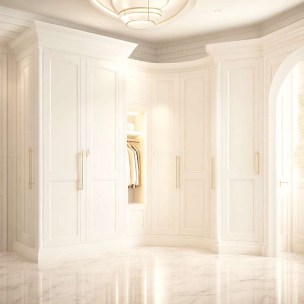 Ivory Finish U-Shaped Luxury Walk-In Closet with Lights and Quartz Island 2 | Exotic Closets